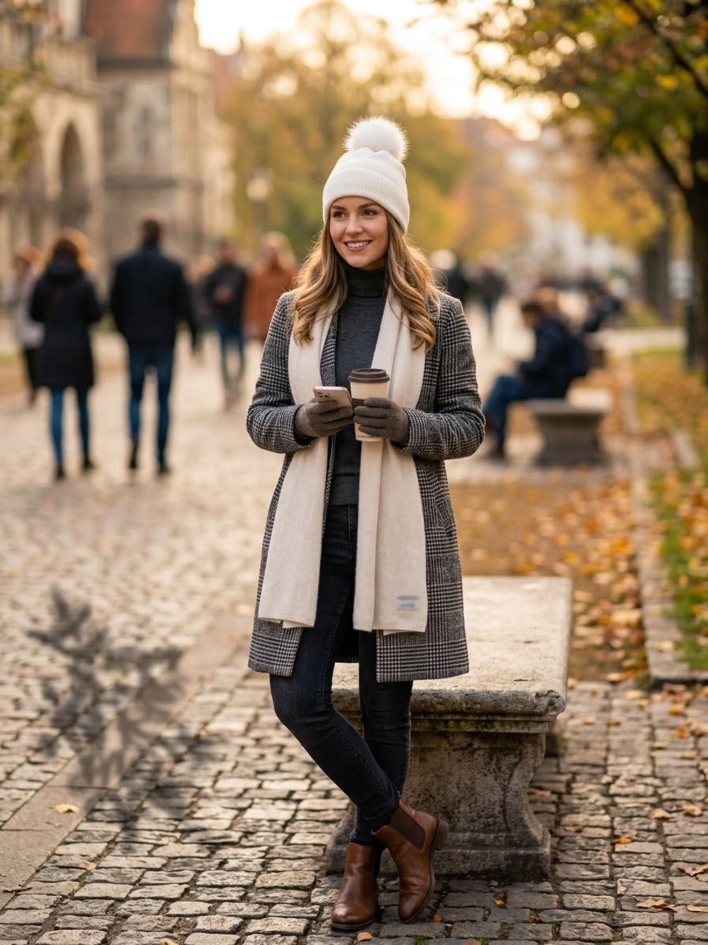 Cozy white Pom-Pom Hat - Women’s Winter Accessory